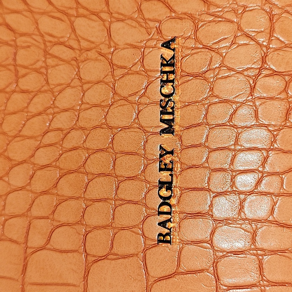BADGLEY MISCHKA Trapezoid Matte Croco Flap Over Crossbody bag, orange,NWT - Picture 12 of 17